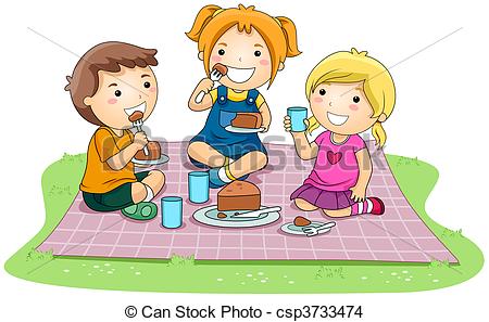 Drawing Of Eating Cake   Children Eating Cake In The Park Csp3733474    