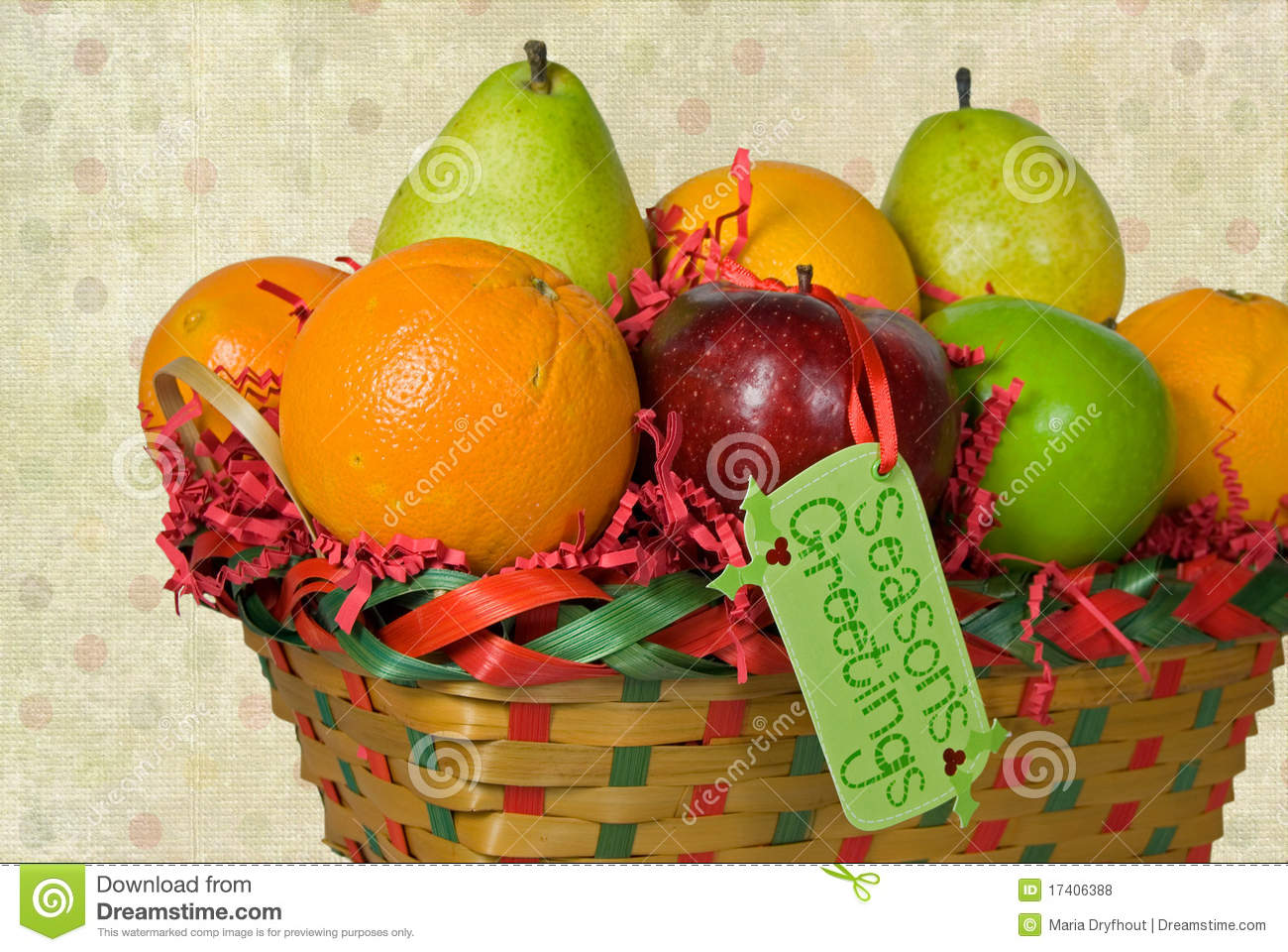 Fresh Fruit In Christmas Fruit Basket With Tag 