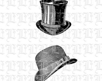 Gentlemen Hats Retro Victorian Clipart Digital Collage Sheet Vintage