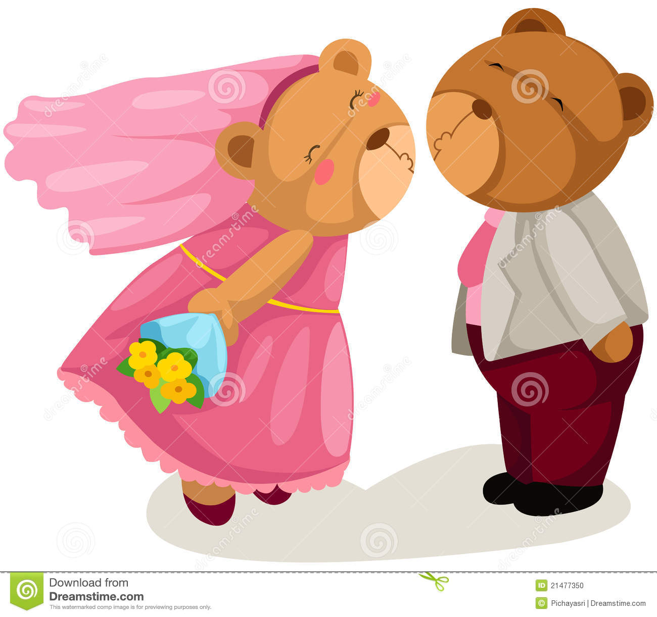 Illustration Of Isolated Teddy Bear Wedding On White
