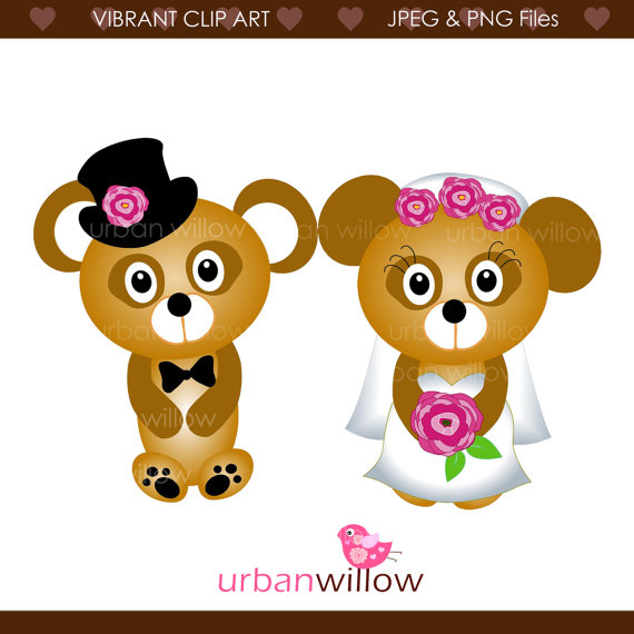 Items Similar To Teddy Bear Wedding   Digital Clip Art Image  For