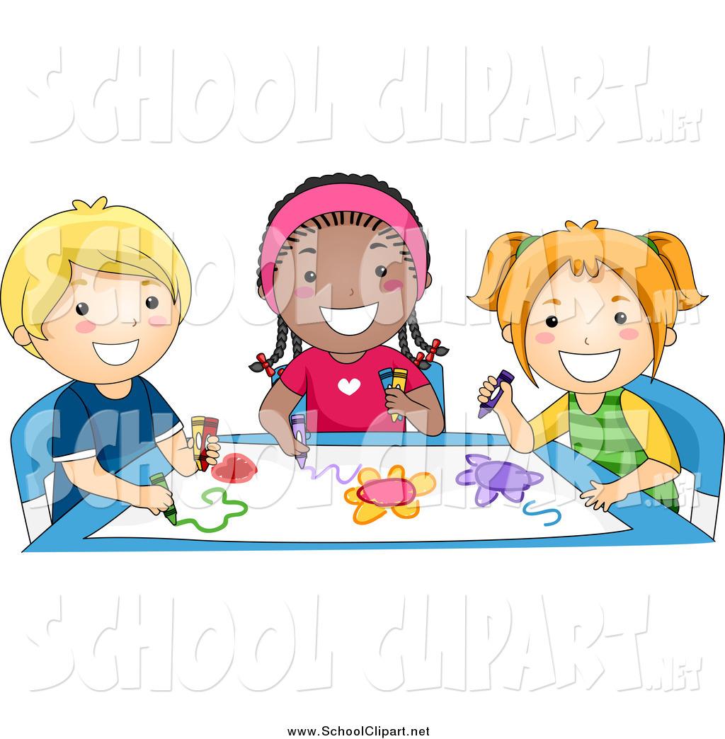 Larger Preview  Clip Art Of Happy Diverse Preschoolers Coloring By Bnp    