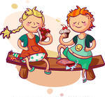 Little Boy And Girl Eating Sweets Eating Cake Girl Eating