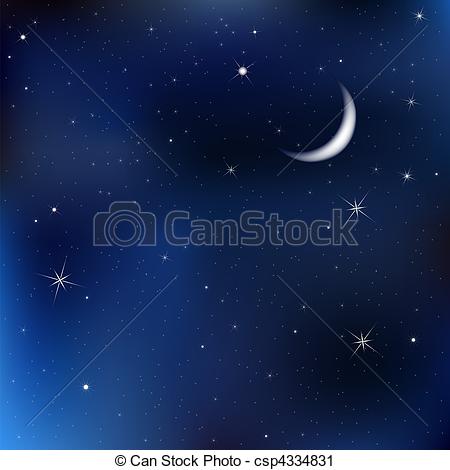 Vector Clip Art Of Night Sky With Moon And Stars   Dark Blue Sky With