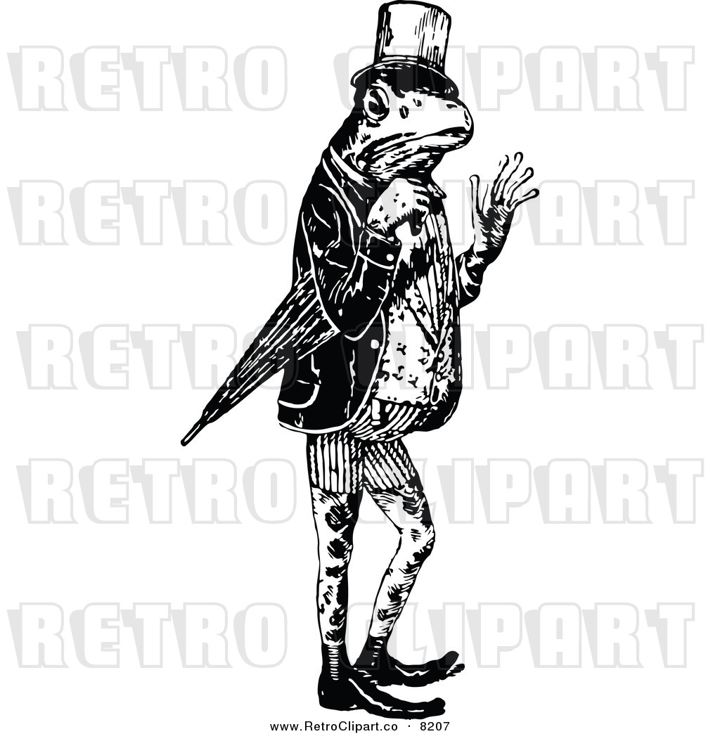 Vector Clipart Of A Retro Black And White Frog Gentleman