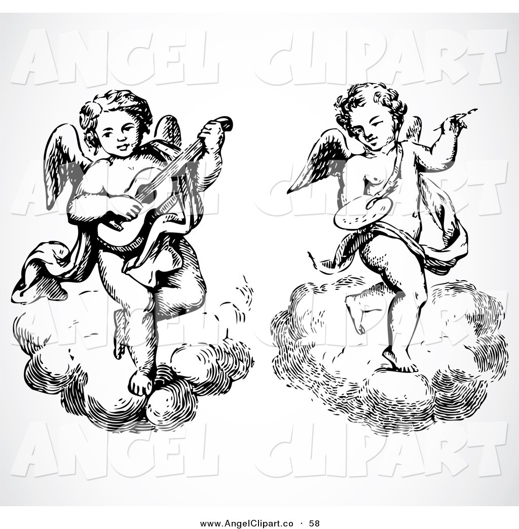 Angel Clipart Black And White Two Black And White Angels