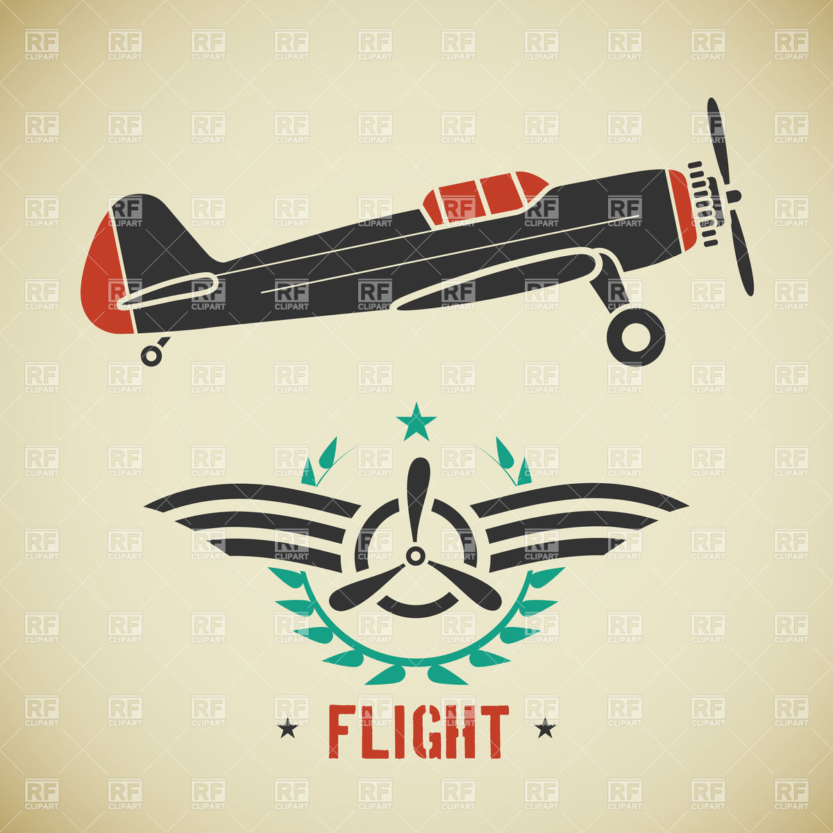 Aviation Emblem With Wings And Propeller   Old Airplane 37767 Icons