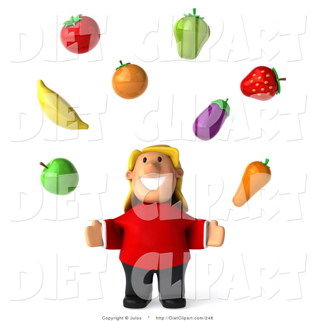 Blond Woman Facing Forward And Looking Up At Floating Produce By Julos
