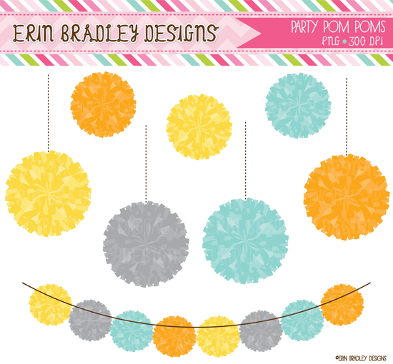 Erin Bradley Designs  New  Party Pom Pom Clipart Sets