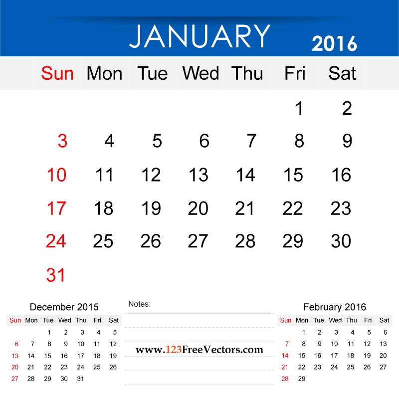 January 2016 Calendar Printable   123freevectors