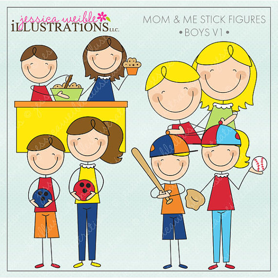 Mom And Me Stick Figures Boys V1 Cute Digital Clipart For Invitations