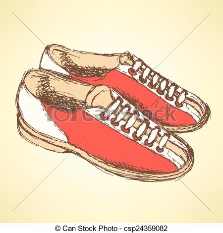 Vector   Sketch Bowling Shoes In Vintage Style   Stock Illustration