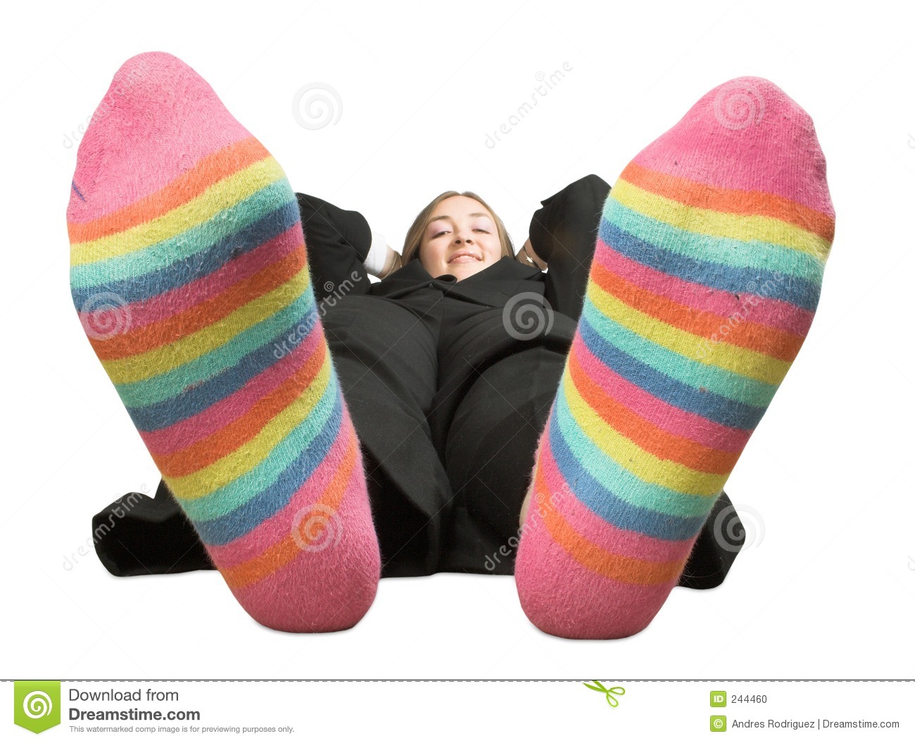 Woman On A Break   Colourful Socks Stock Photo   Image  244460