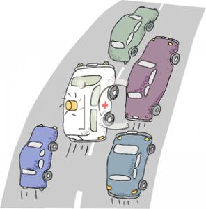 Ambulance In Freeway Traffic   Royalty Free Clipart Picture