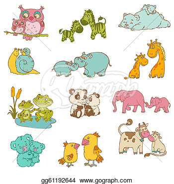 And Mommy Animals   Hand Drawn   In Vector  Vector Clipart Gg61192644