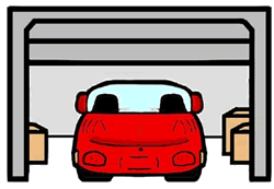 Car In A Garage With The Garage Door Open