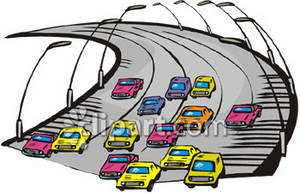 Cars Driving On A Freeway Or Interstate   Royalty Free Clipart Picture