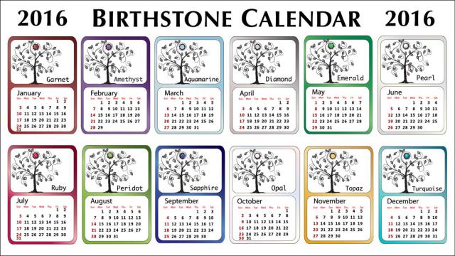 Clip Art Of A 2016 Birthstone Calendar And The Meaning Of Birthstones