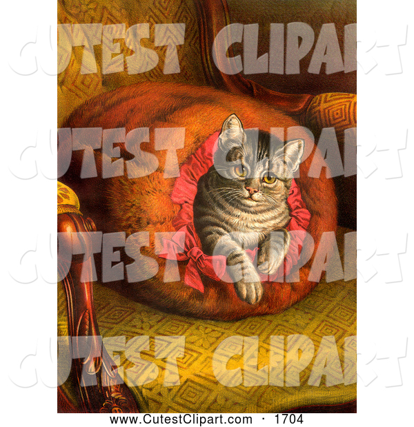 Clip Art Of A Vintage Painting Of A Pampered Victorian House Cat    