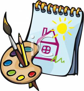 Clipart Image Of A Painting Of A House With A Pallette And Paintbrush    