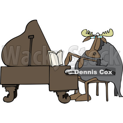Clipart Of A Pianist Moose Playing Music   Royalty Free Vector