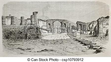 Clipart Of Pompeii Forum   Old Illustration Of Pompeii Forum Italy
