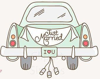 Clipart Wedding Just Married Car Bride Groom Digital Art    