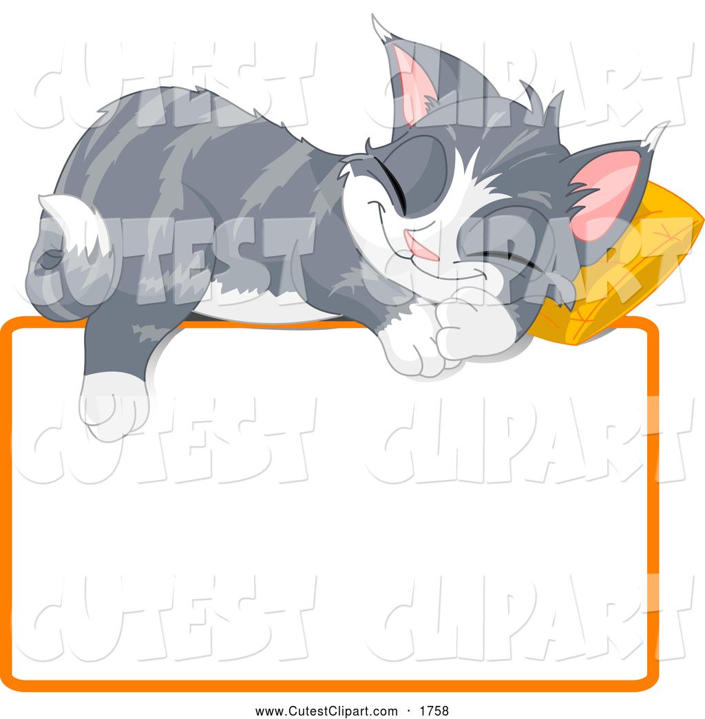 Cute And Adorable Gray Kitten Napping On A Pillow Over A Blank Text    