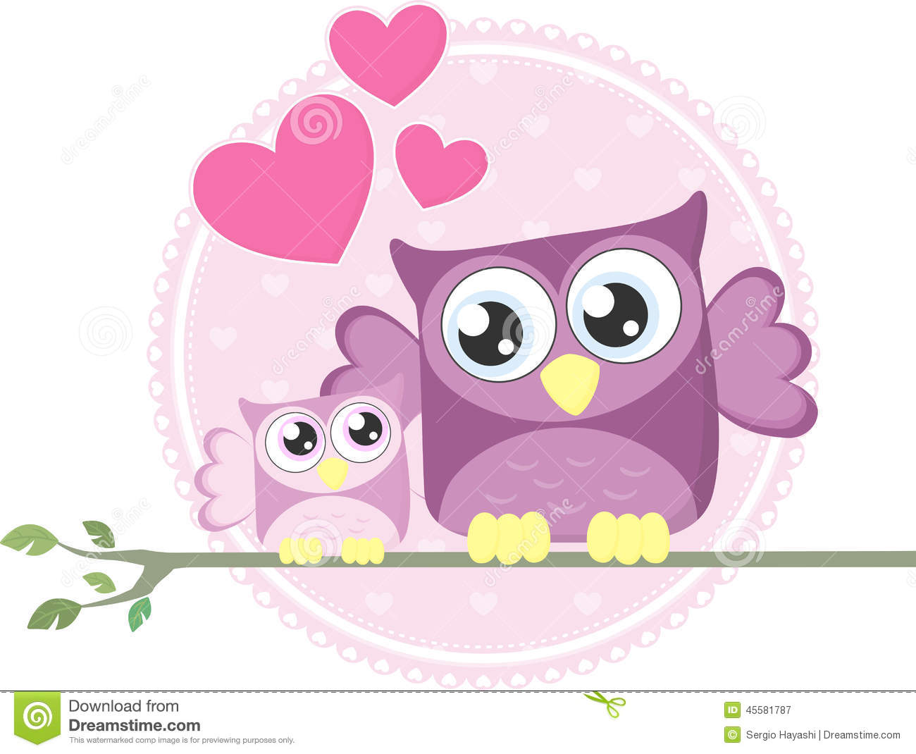 Cute Baby Owl And Mom Stock Vector   Image  45581787
