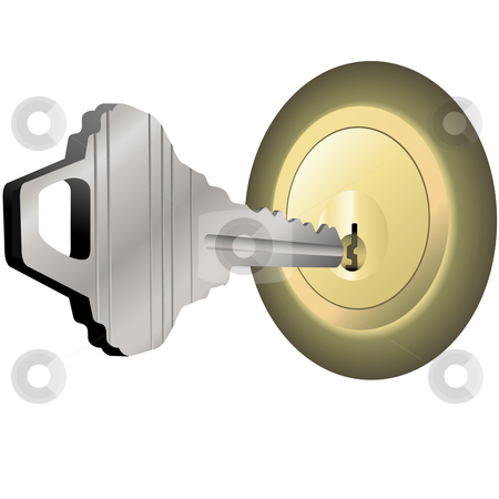 House Key To Unlock Brass Lock For Home Door Stock Vector Clipart A