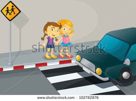Illustration Of 2 Girls Crossing The Street   Eps Vector Format Also
