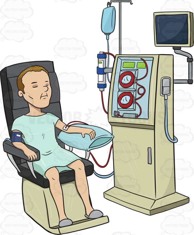 Man In A Hospital Gown Hooked Up To A Dialysis Machine   Vector