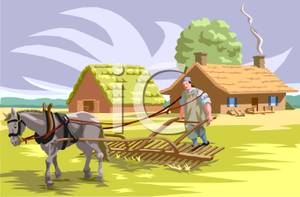 Of A Farmer Working A Plow With A Horse   Royalty Free Clipart Picture