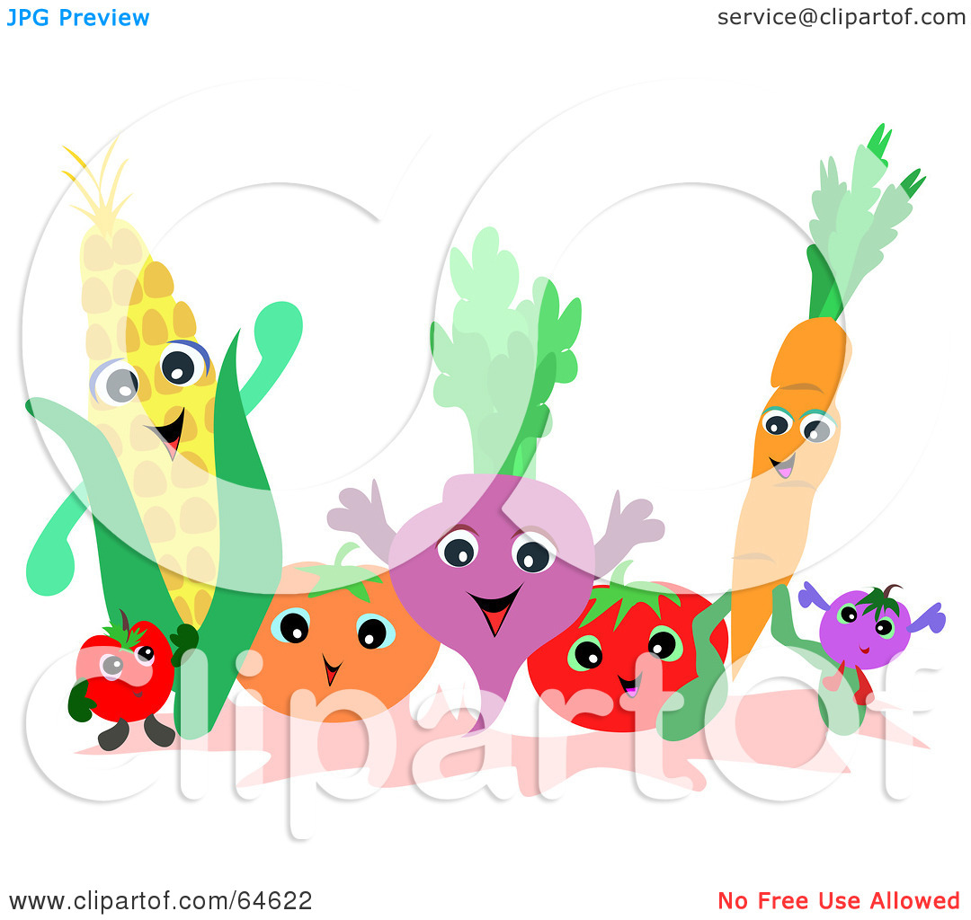 Rf  Clipart Illustration Of A Friendly Group Of Fruits And Veggies