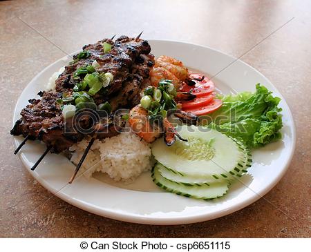 Stock Photo   Vietnamese Grilled Beef Chicken And Shrimp Dinner