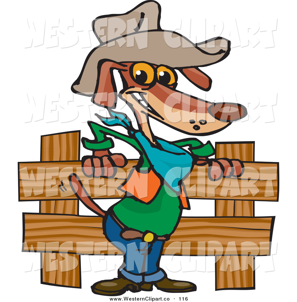 Vector Western Clip Art Of A Brown Cowboy Wiener Dog By A Wooden Fence