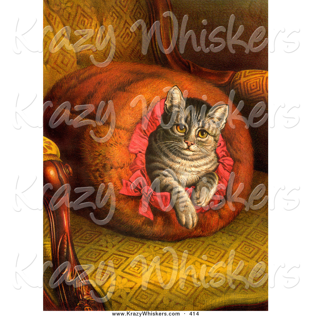 Vintage Painting Of A Pampered Victorian House Cat Taking A Leisurely    