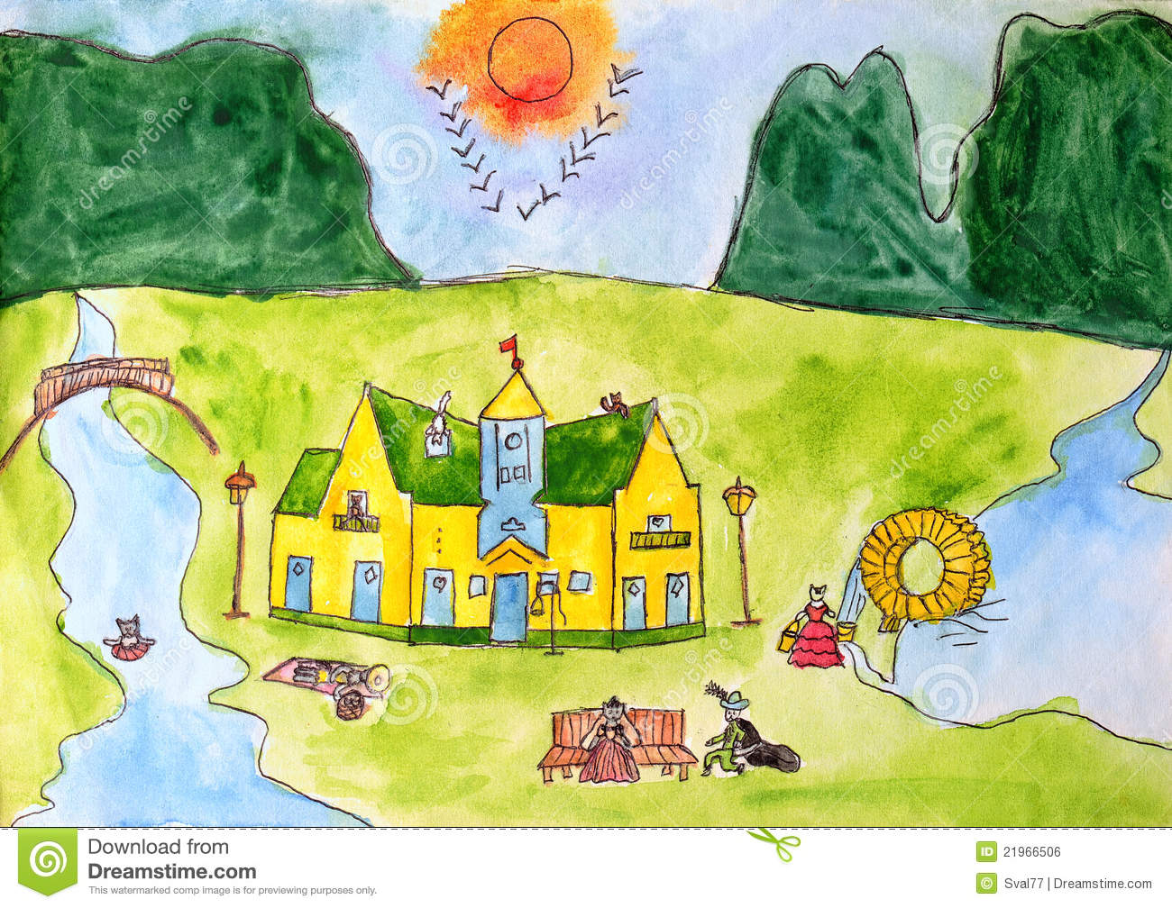 Watercolor Painting  Cat S House Royalty Free Stock Image   Image    