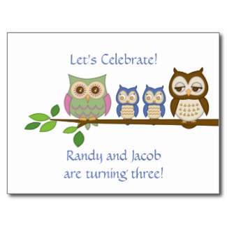 Birthday Party On Owl Twins Birthday Party Invite Post Card At Zazzle