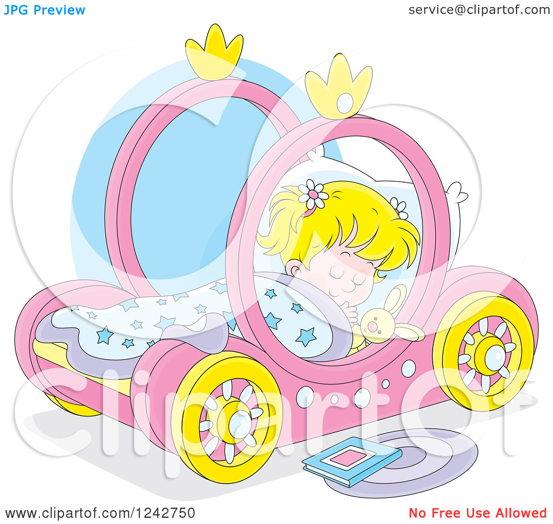 Clipart Of A Blond Girl Sleeping In A Pink Carriage Bed   Royalty Free