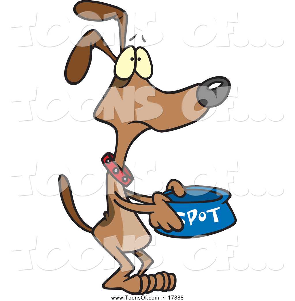 Clipart Of A Cartoon Hungry Dog Holding A Bowl And Begging For Food By
