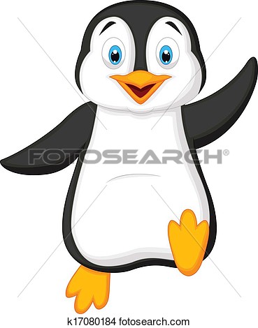Clipart   Schattig Penguin Spotprent Zwaaiende  Fotosearch   Zoek