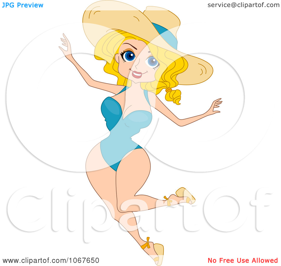 Clipart Summer Pinup Woman Jumping   Royalty Free Vector Illustration