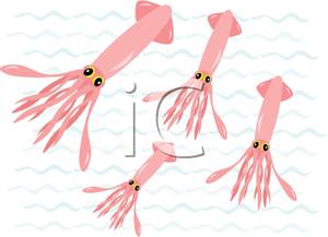 Cute Pink Squid   Royalty Free Clipart Picture