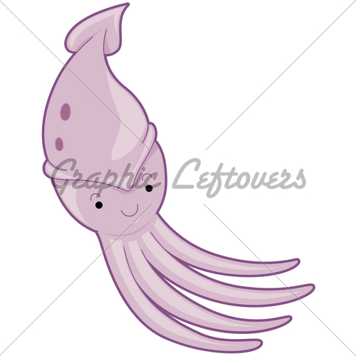 Cute Squid With Clipping Path
