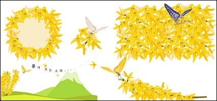 Golden Yellow Flowers And Butterflies Clip Arts Clip Art