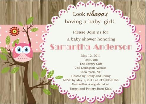 Here Comes A Cute Pink Owl Baby Shower Invitation With Wood Background