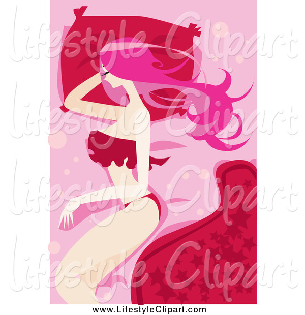 Lifestyle Clipart Of A Woman Sleeping On A Red Pillow Over Pink By
