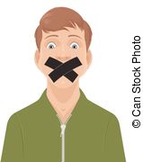 Man With A Taped Mouth   Vector Illustration Of A Man With A