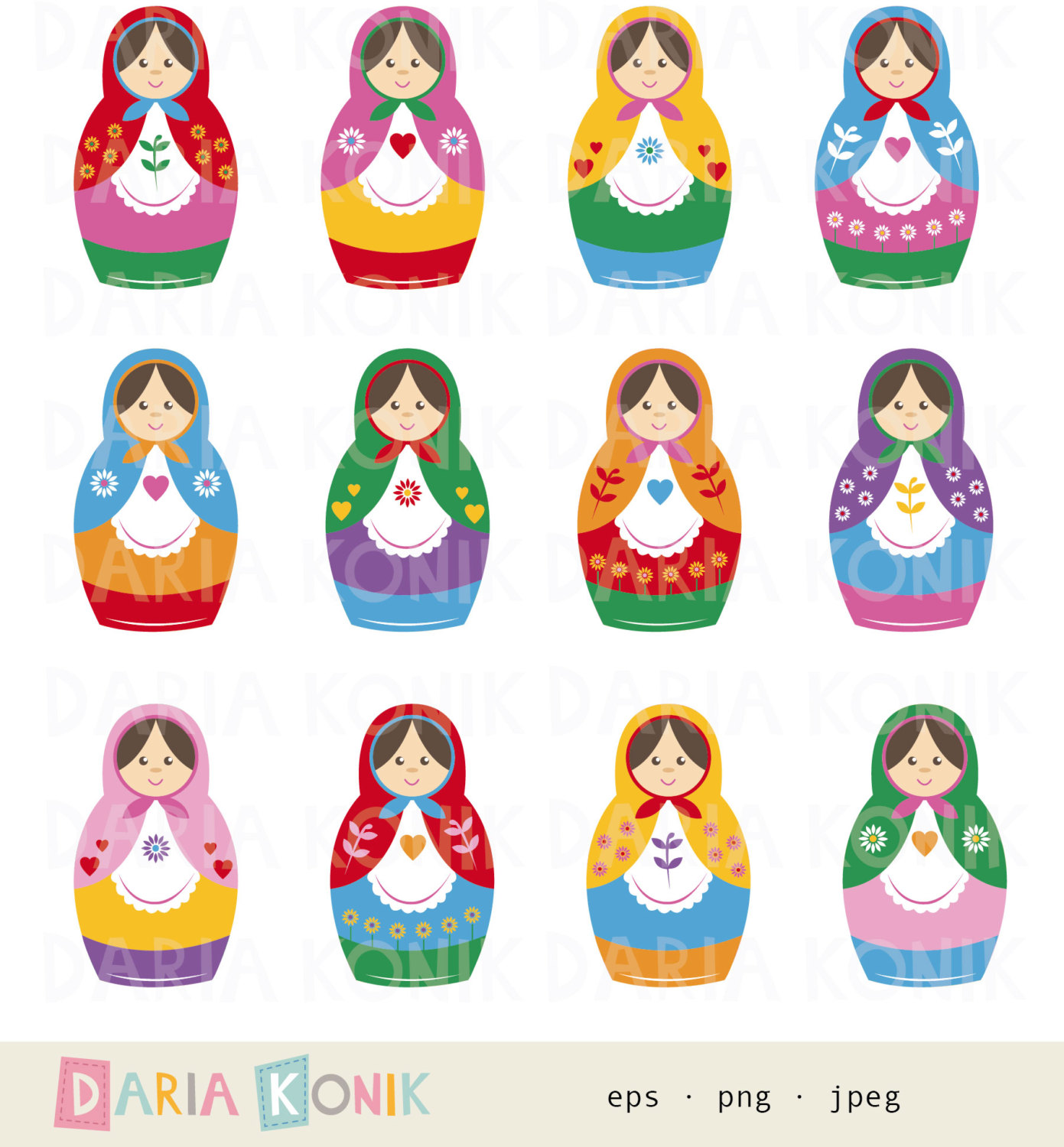 Matryoshka Dolls Clip Art Set Nesting Dolls Babushka By Dariakonik